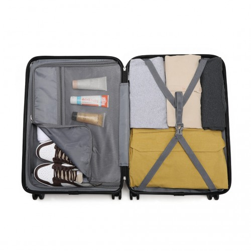 K2395L - British Traveller Ultralight ABS And Polycarbonate Bumpy Diamond 4 Pcs Luggage Set With TSA Lock - Black