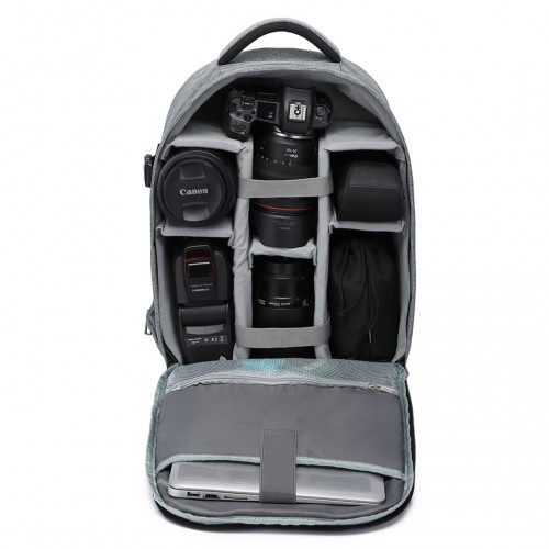 E6928 - Kono Water Resistant Shockproof DSLR Camera Backpack - Light Grey