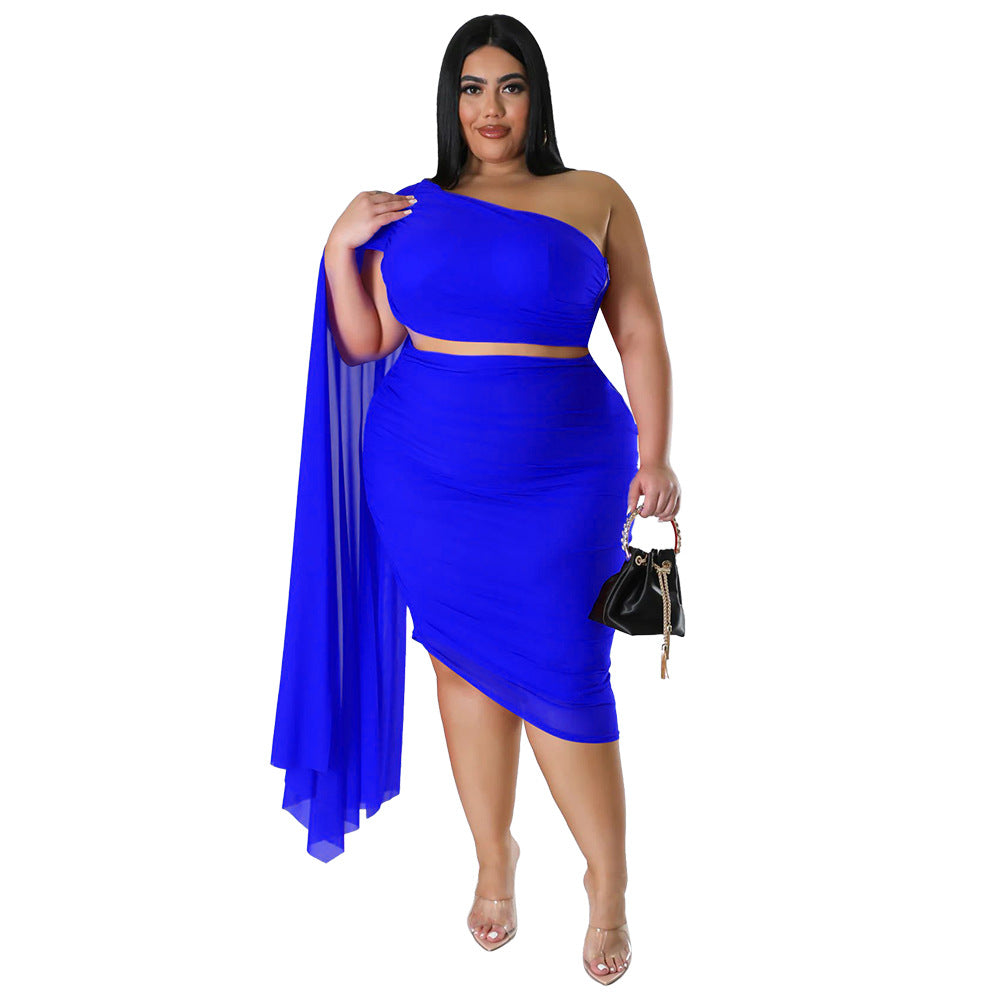 New Fashion Women's High-elastic Off-shoulder Long-train Sleeve Pleated Two-piece Set