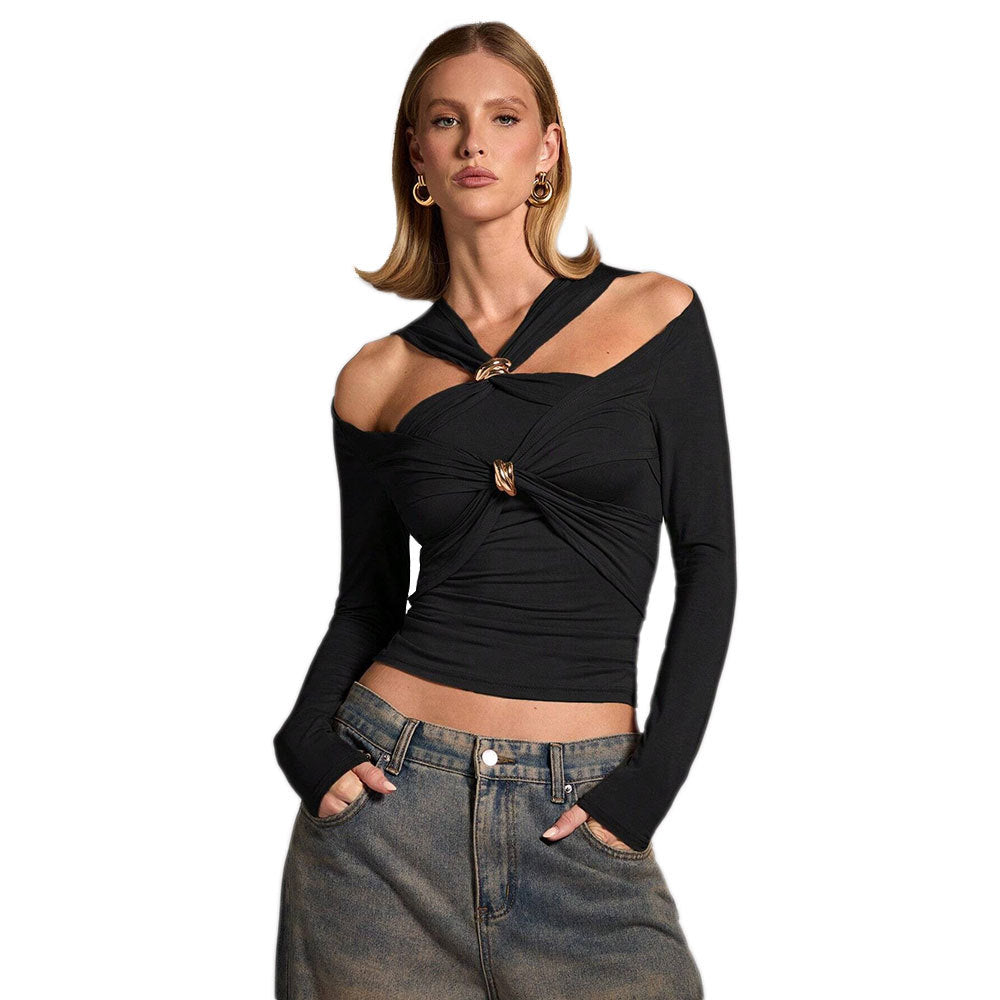 Women's Pure Color Halter Fashion Shoulder-baring Slim Top