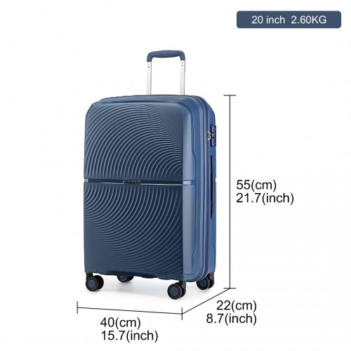 K2393L - British Traveller 20 Inch Spinner Hard Shell PP Suitcase With TSA Lock - Navy