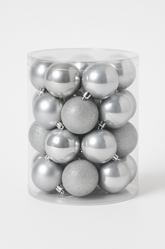 Silver Christmas Baubles 6cm – Pack of 20 | Shiny & Glitter Finish