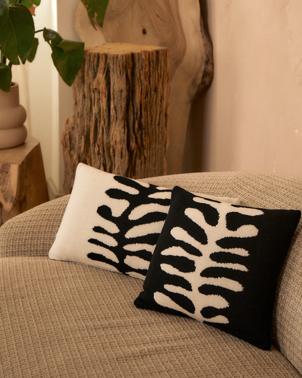 Organic Shape Wool & Cashmere Knitted Cushion White