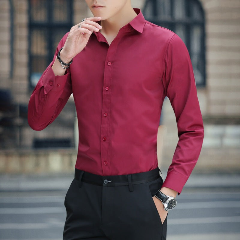 Men's White Long-sleeve Shirt Trendy Business Slim-fit For Work