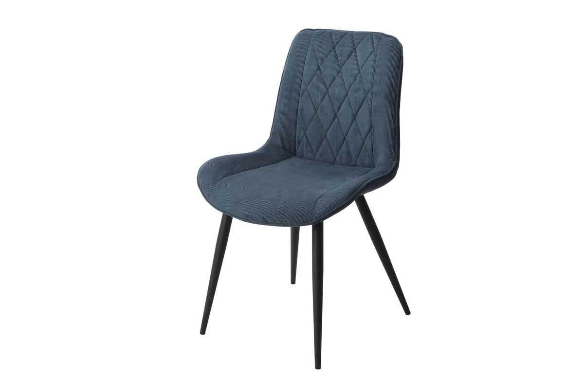 Aspen Diamond Stitch Blue Cord Fabric Dining Chair Black Tapered Legs (Pair)