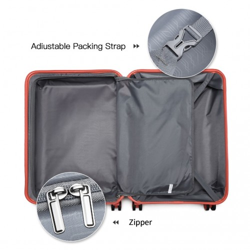 K1871-1L - Kono ABS 4 Wheel Suitcase Set with Vanity Case - Coral