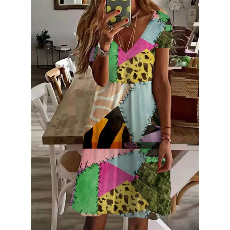 Summer V-neck Short Sleeve Women Dress