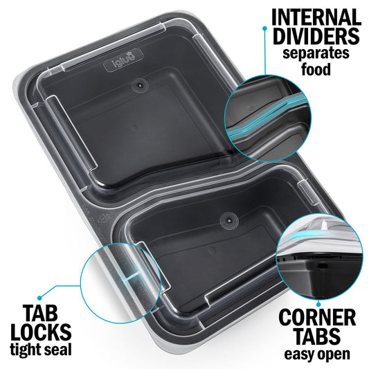Igluu 2-Compartment Meal Prep Containers with Airtight Lids | 887ml | BPA-Free | Pack of 10