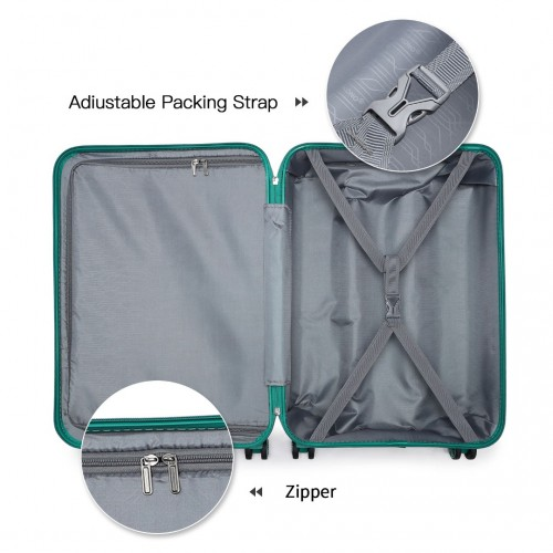 K1871-1L - Kono ABS 4 Wheel Suitcase Set with Vanity Case - Teal