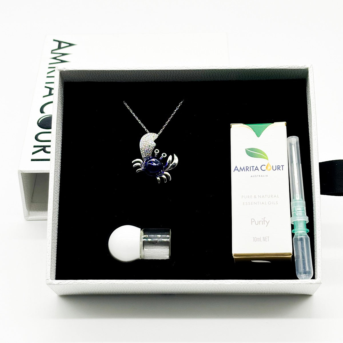 Sterling Silver King Crab Aroma Necklace - Navy | Energy & Healing | Diffuse on the go