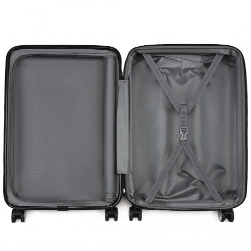 KSK2483 - Kono 28 Inch Sleek Striped Check-In Suitcase Expandable Durable ABS+PC Luggage with Four Spinner Wheels TSA Lock - Black