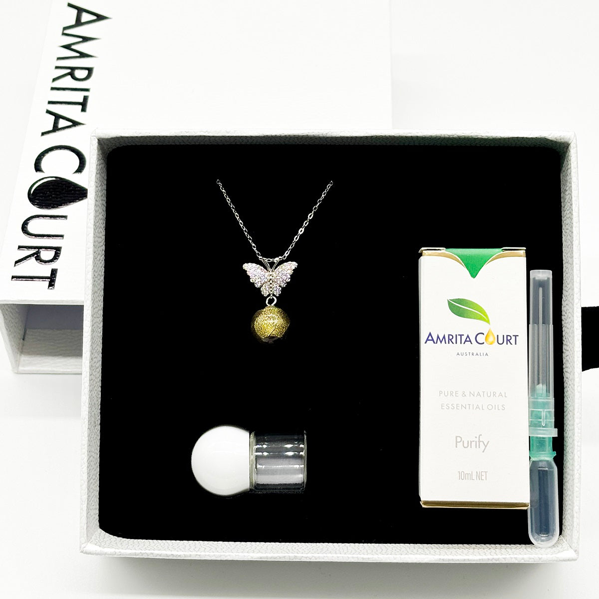 Sterling Silver Diamond Butterfly Aroma Necklace - Starry Night | Energy & Healing | Diffuse on the go