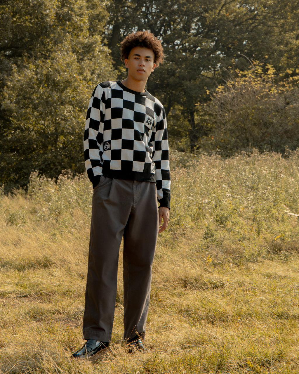 Embroidered Checked Wool & Cashmere Jumper