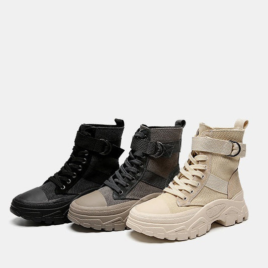 Round-Toe Lace-Up Platform Ankle Boots