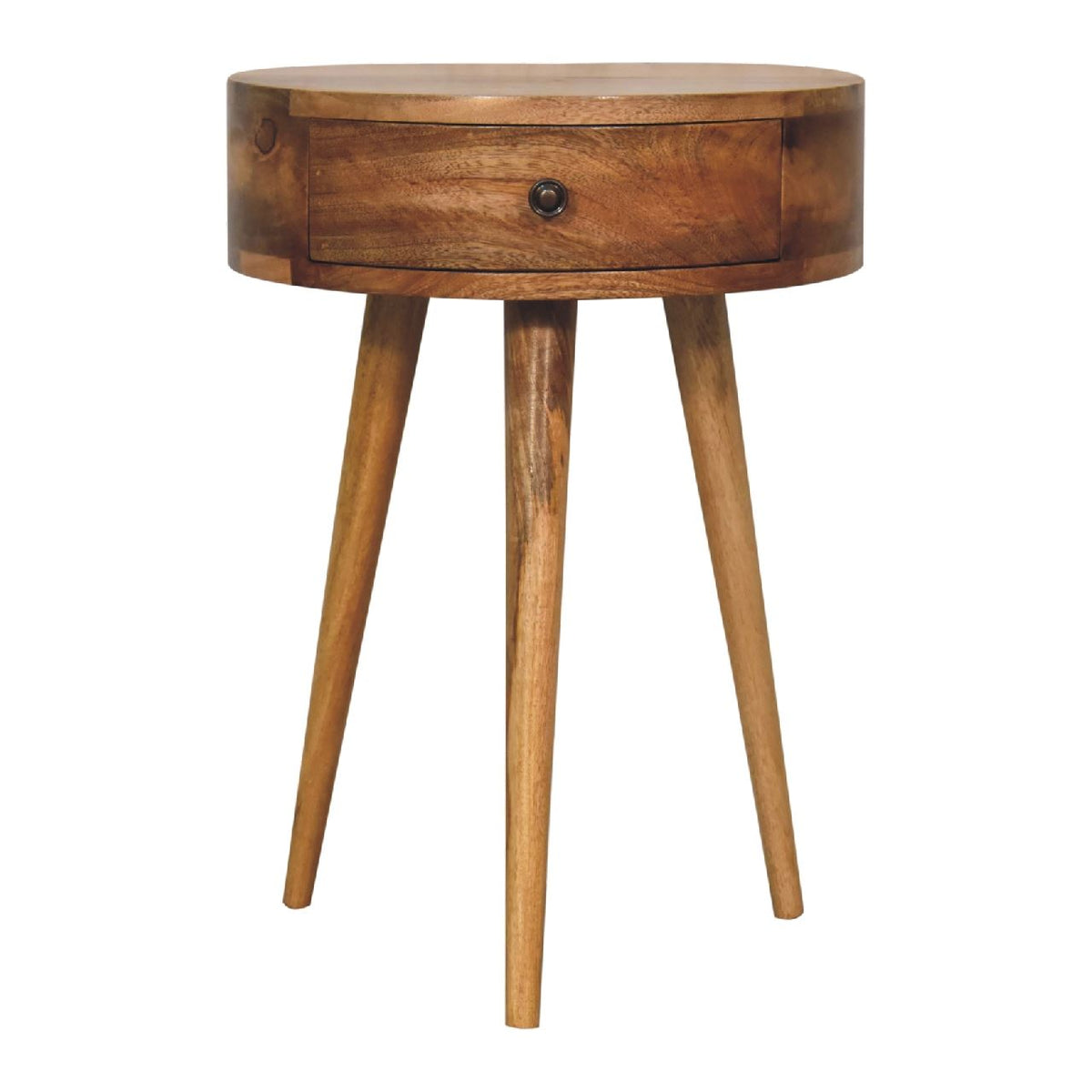 Artisan Nordic Oak-ish Circular Shaped Mini Bedside Table