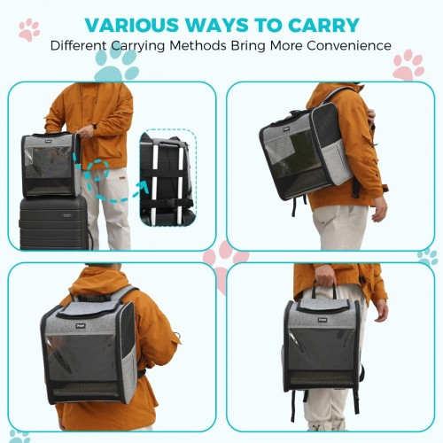 PTD2440 - Dogat Foldable And Durable Pet Backpack Carrier Travel Bag for Cats and Small Dogs - Grey
