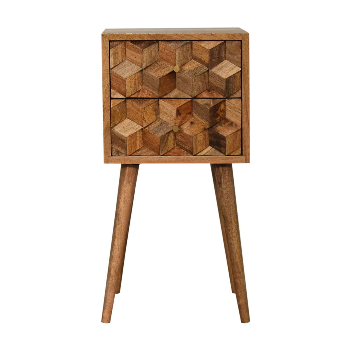 Artisan Mini Cube Carved 2 Drawer Bedside Table