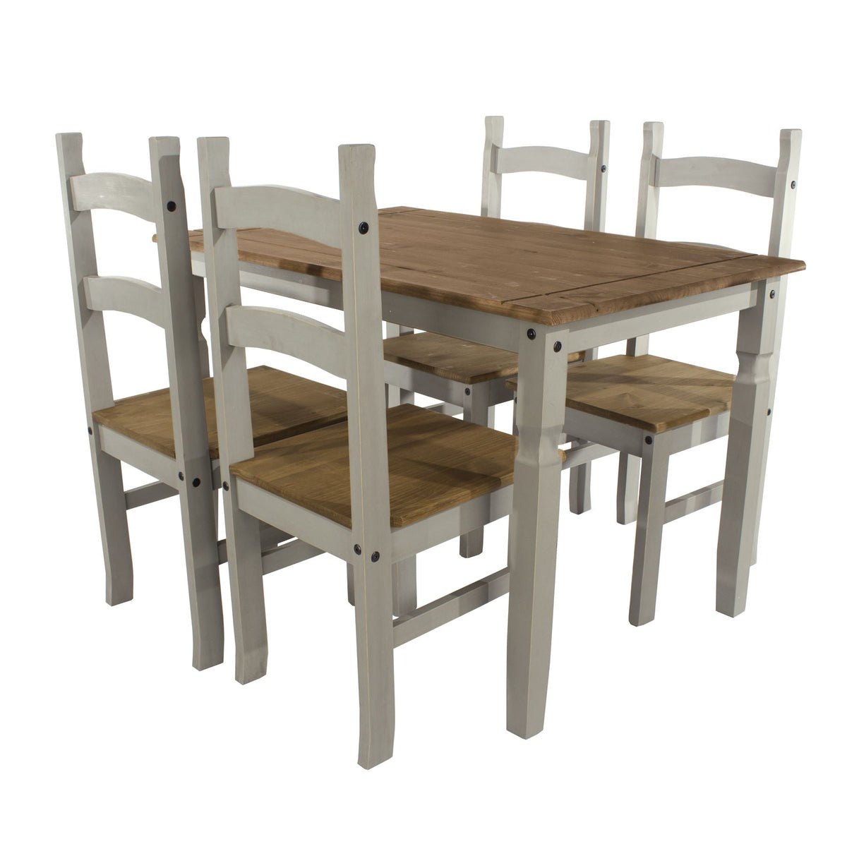 Corona Grey Wax Finish Rectangular Dining Table 4 Chair Set 1500mm