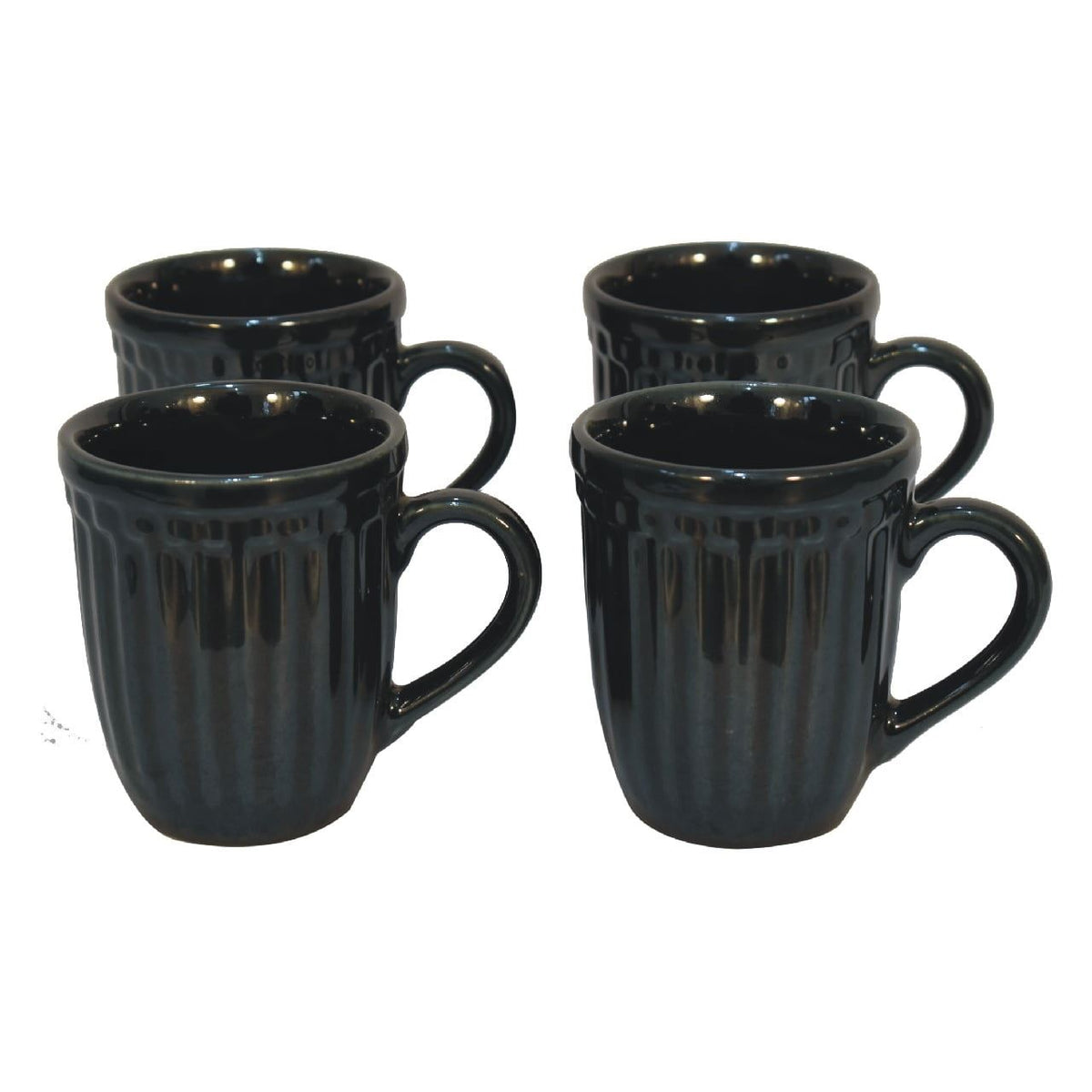 Artisan Black Ribbed Mug Set of 4