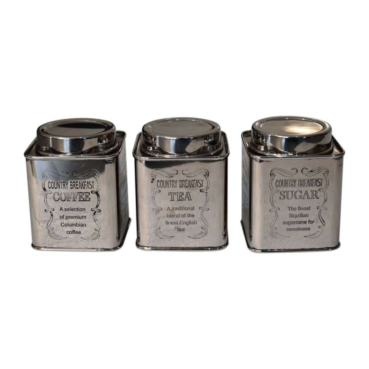 Artisan Chrome Sugar, Tea and Coffee Square Storage Set of 3