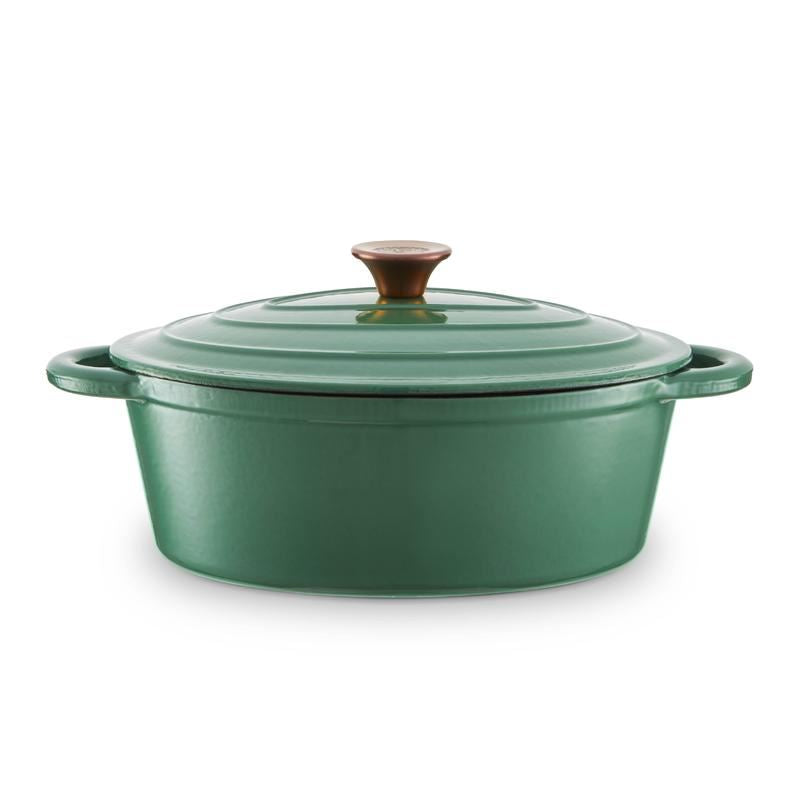 Tower Barbary & Oak Green 29cm Oval Casserole Cast Iron Pan
