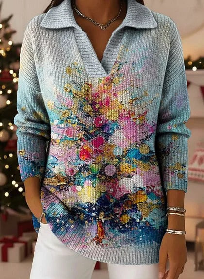 Gradient Flowing Light Buttonless Sequin-filled Dreamy Pattern Polo Shirt