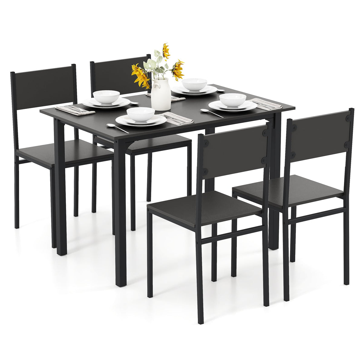 5-Piece Modern Kitchen Dining Room Furniture with Wood Rectangular Table-Coffee