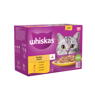 4 x Whiskas Gato 7+ Sobres Gelatina Delicias de Aves 12 Unidades - 12x85g
