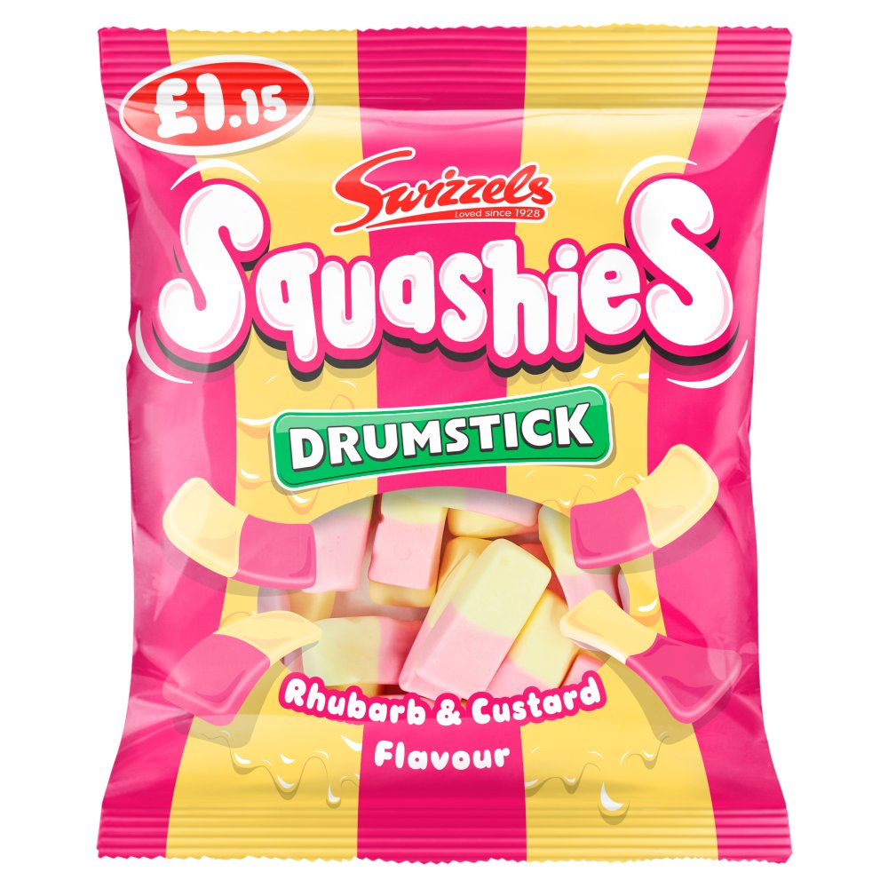 12 X Swizzels Squashies Palito de piruleta Ruibarbo y Natillas 120G