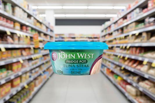 John West Thunfisch-Steak ohne Abgießen in Salzlake, Kühlschrank-Töpfchen, 110g (12er-Pack)