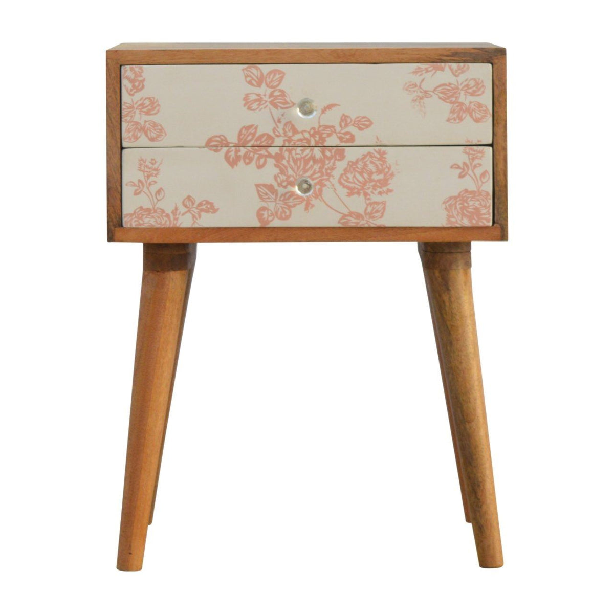 Artisan Pink Floral Screen Printed Bedside Table