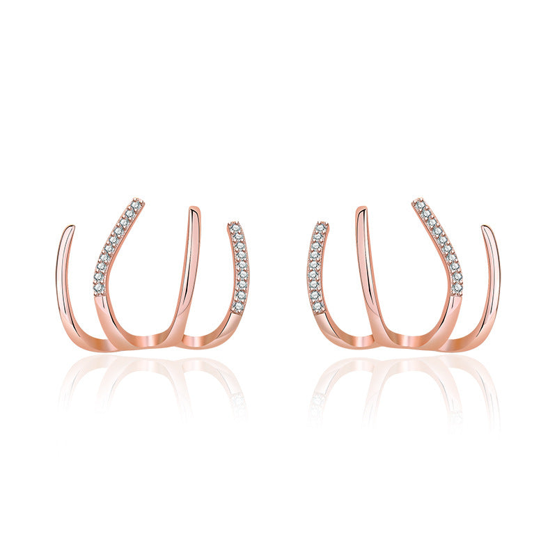 S925 Silver Needle Four-prong Zircon Inlaid Earrings