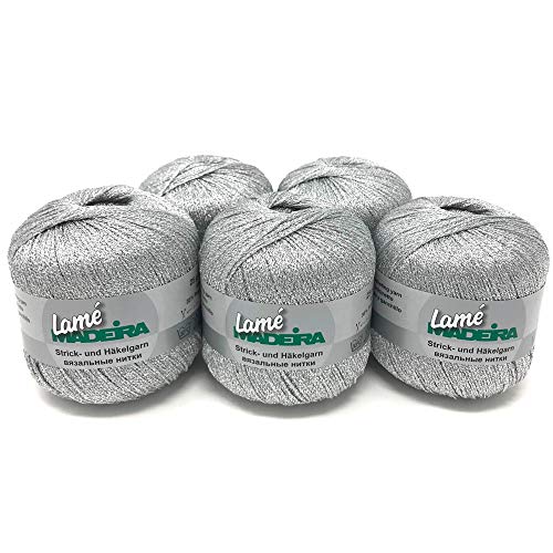 MADEIRA Lamé Metallised Crochet Yarn and Knitting Yarn 5 x 25 g