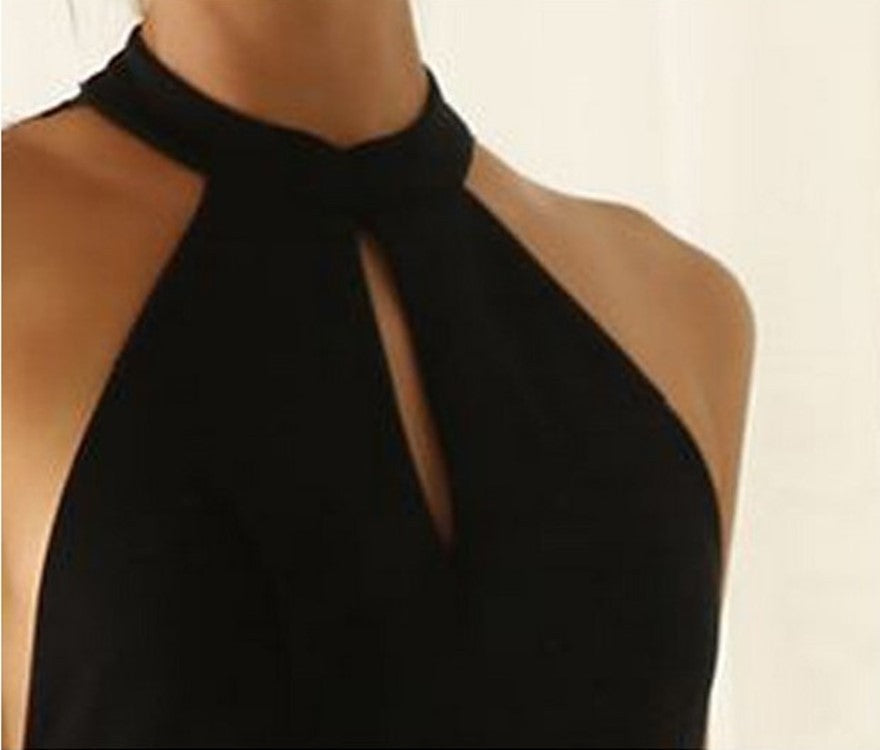 Women's Round Neck Sleeveless Hollow Lace Backless Dress