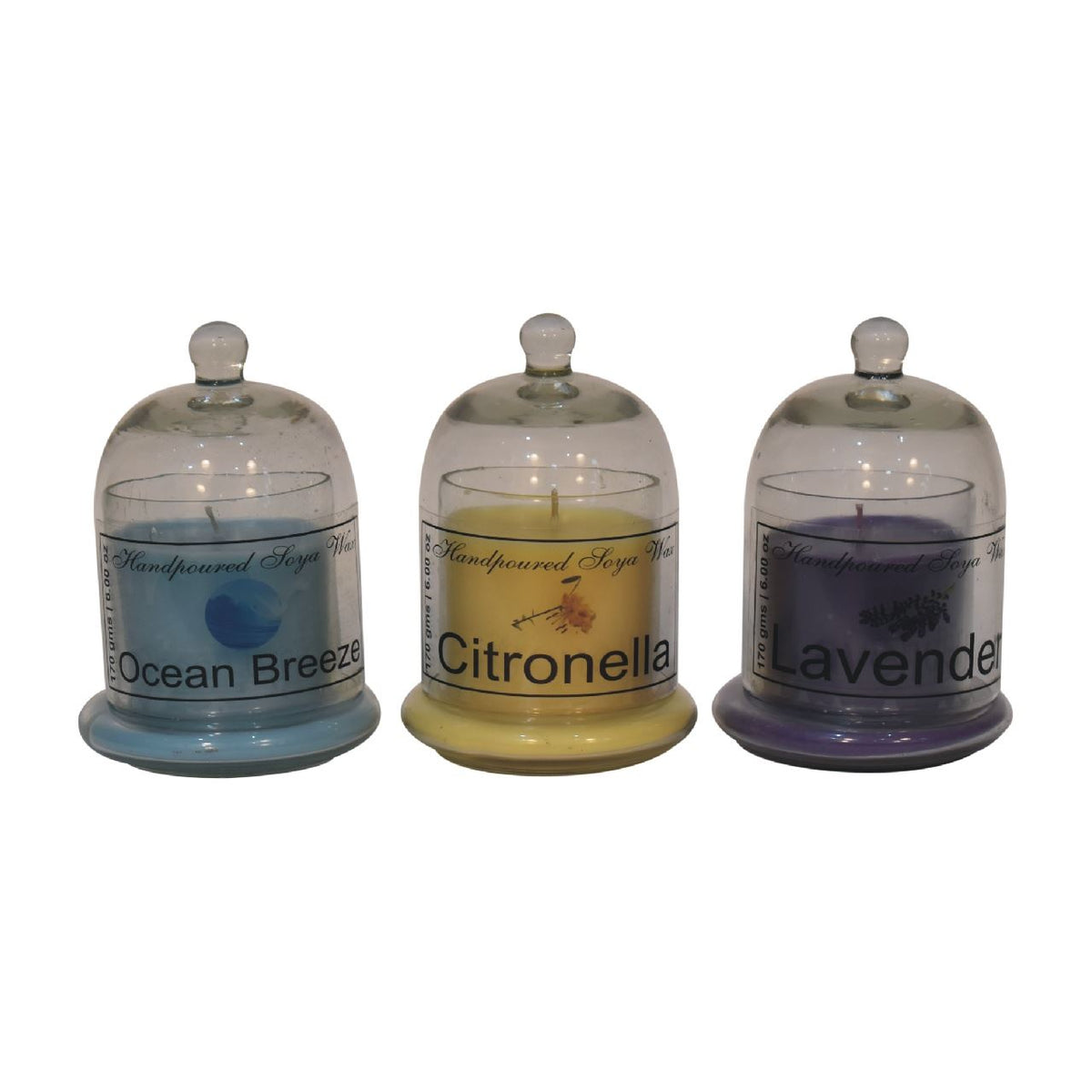 Artisan Bell Jar Candle Set of 3 (Citronella, Lavender, Summer Tides)
