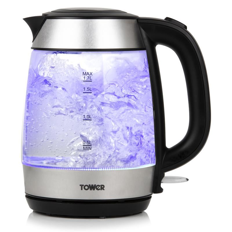 Tower T10040 Rapid Boil Glass Kettle 3kw 1.7L UK Plug