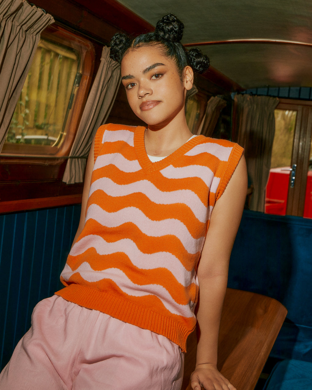 Waves Vest Wool & Cashmere Orange & Pink