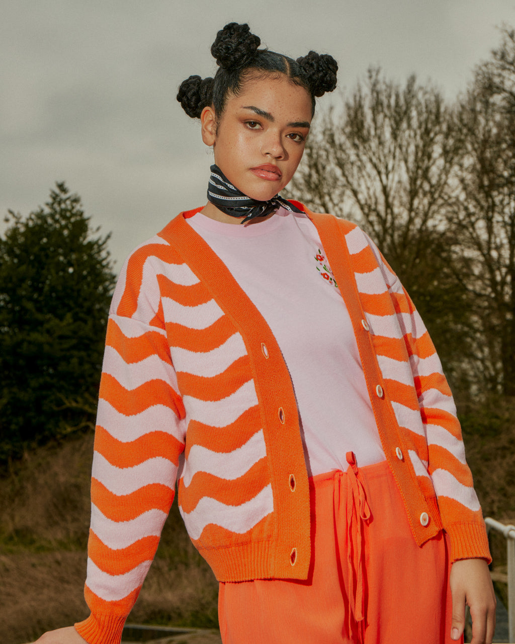 Waves Cardigan Front Orange & Pink