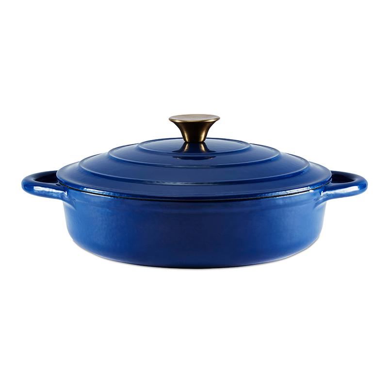 Tower Barbary & Oak Blue 28cm Shallow Casserole Cast Iron Pan