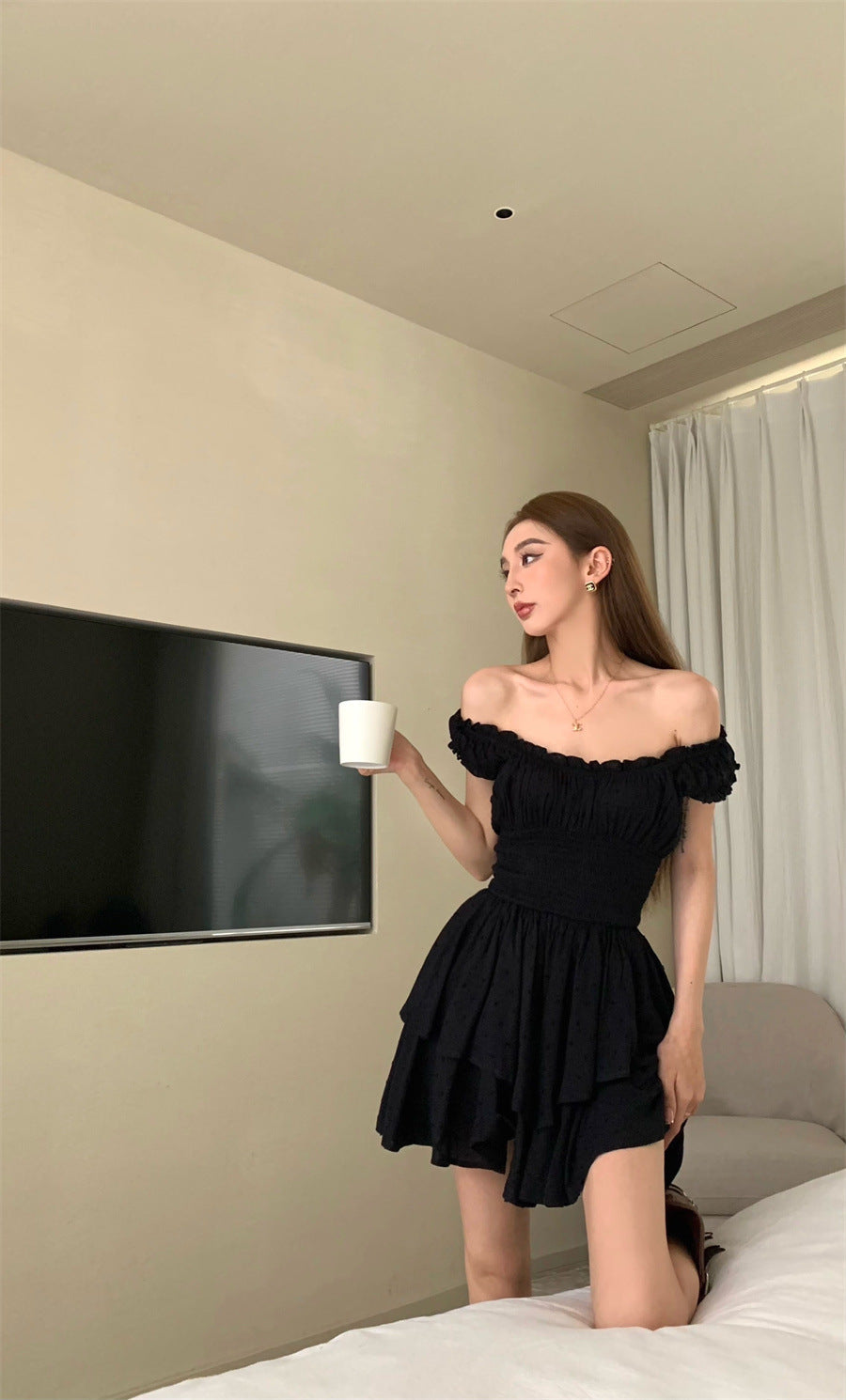 Summer Women's Black Collar Dress