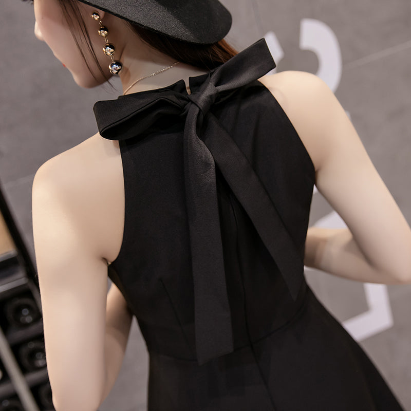 Sleeveless Hanging Neck Summer Strapless Slim High Waist Black Dress Women's Clothing