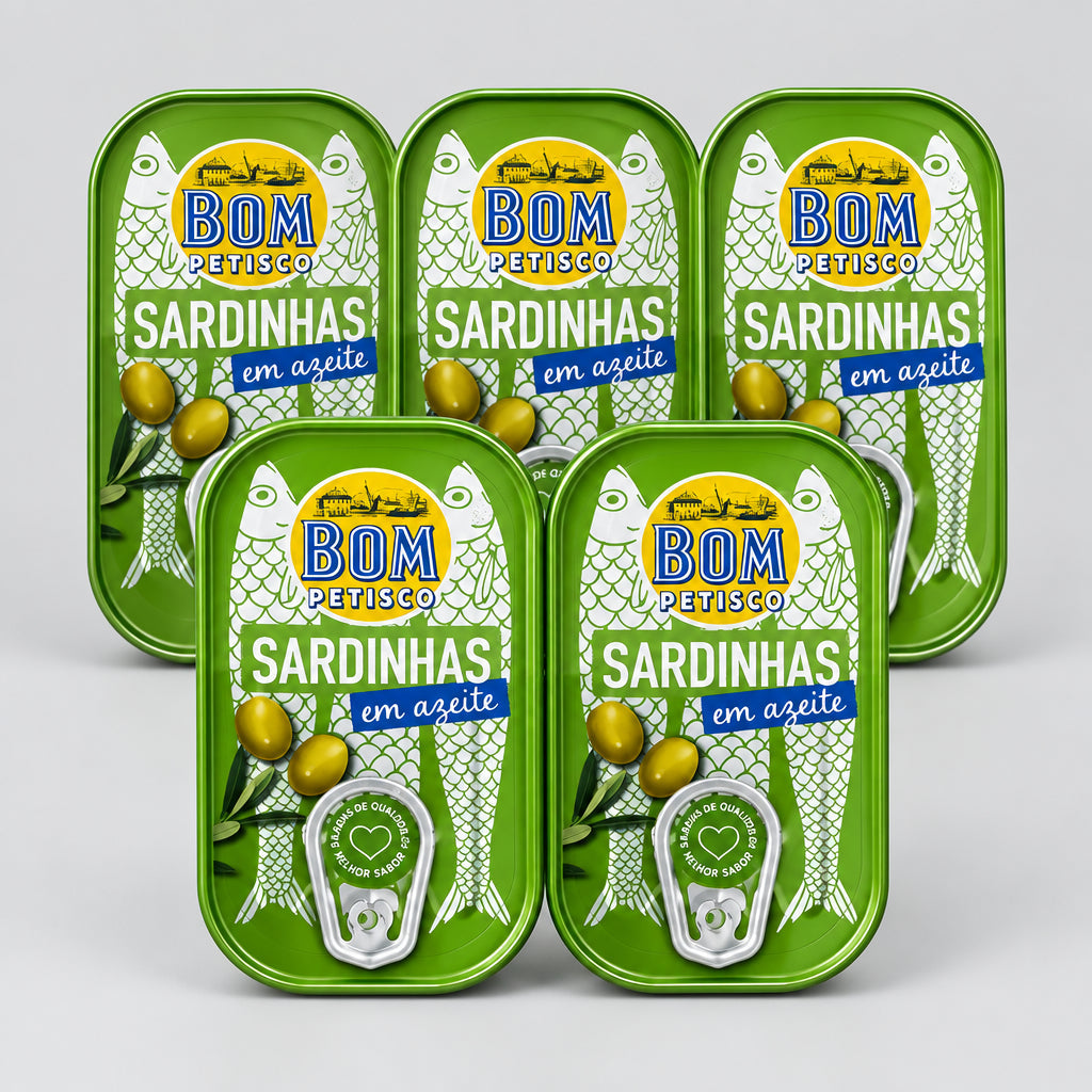 5 x 120 g x Bom Petisco Sardines in Olive Oil