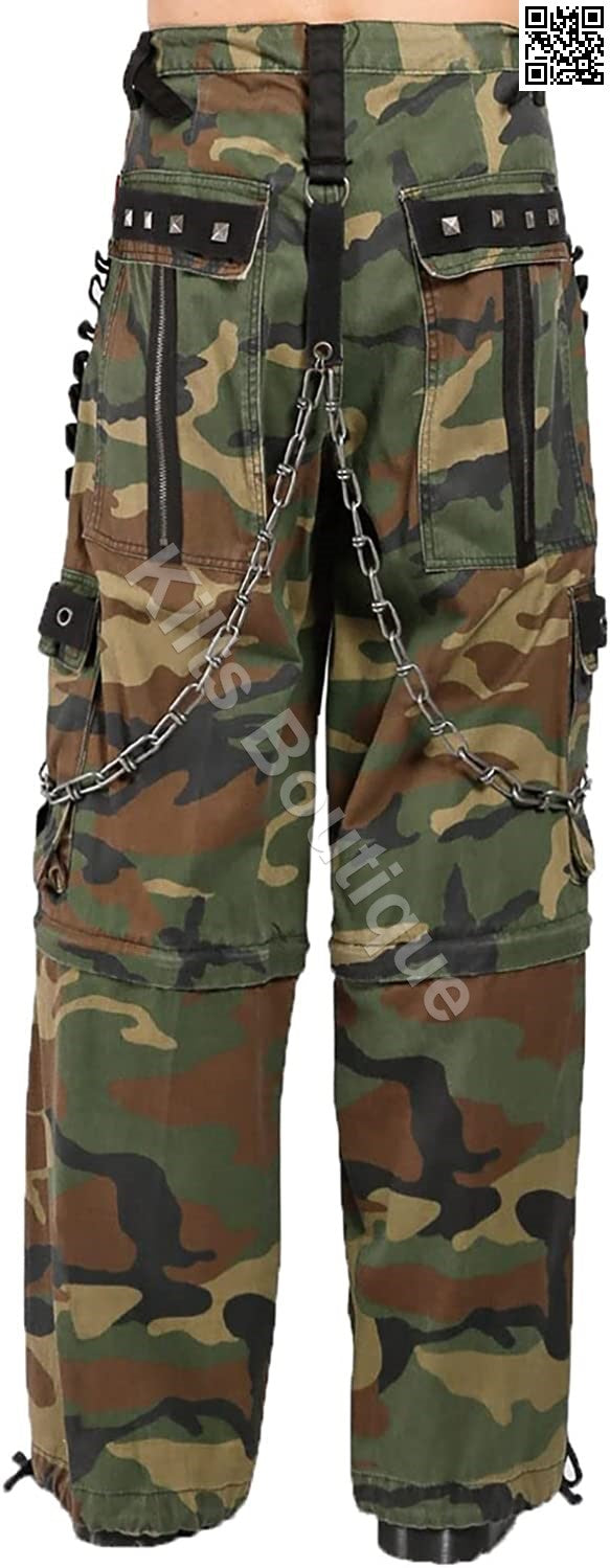 Camouflage Jungleland Gothic Cyber Trouser Bondage Pant Punk Shorts Metal Studs Trouser Pant