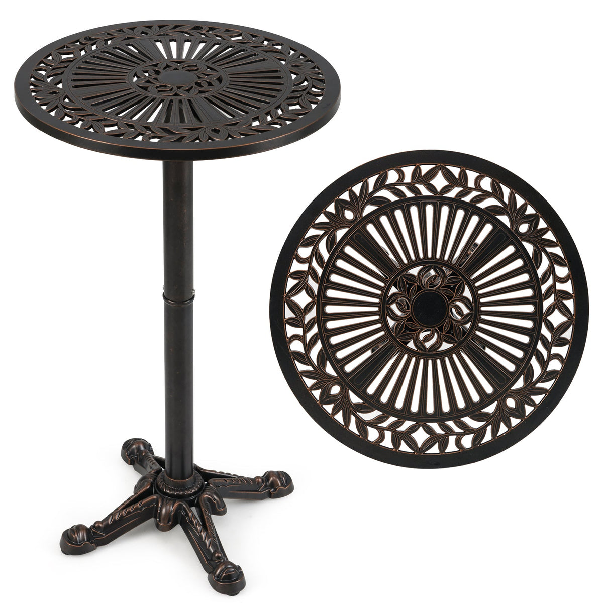 61 cm Patio Round Bar Table with Carved Texture-Bronze