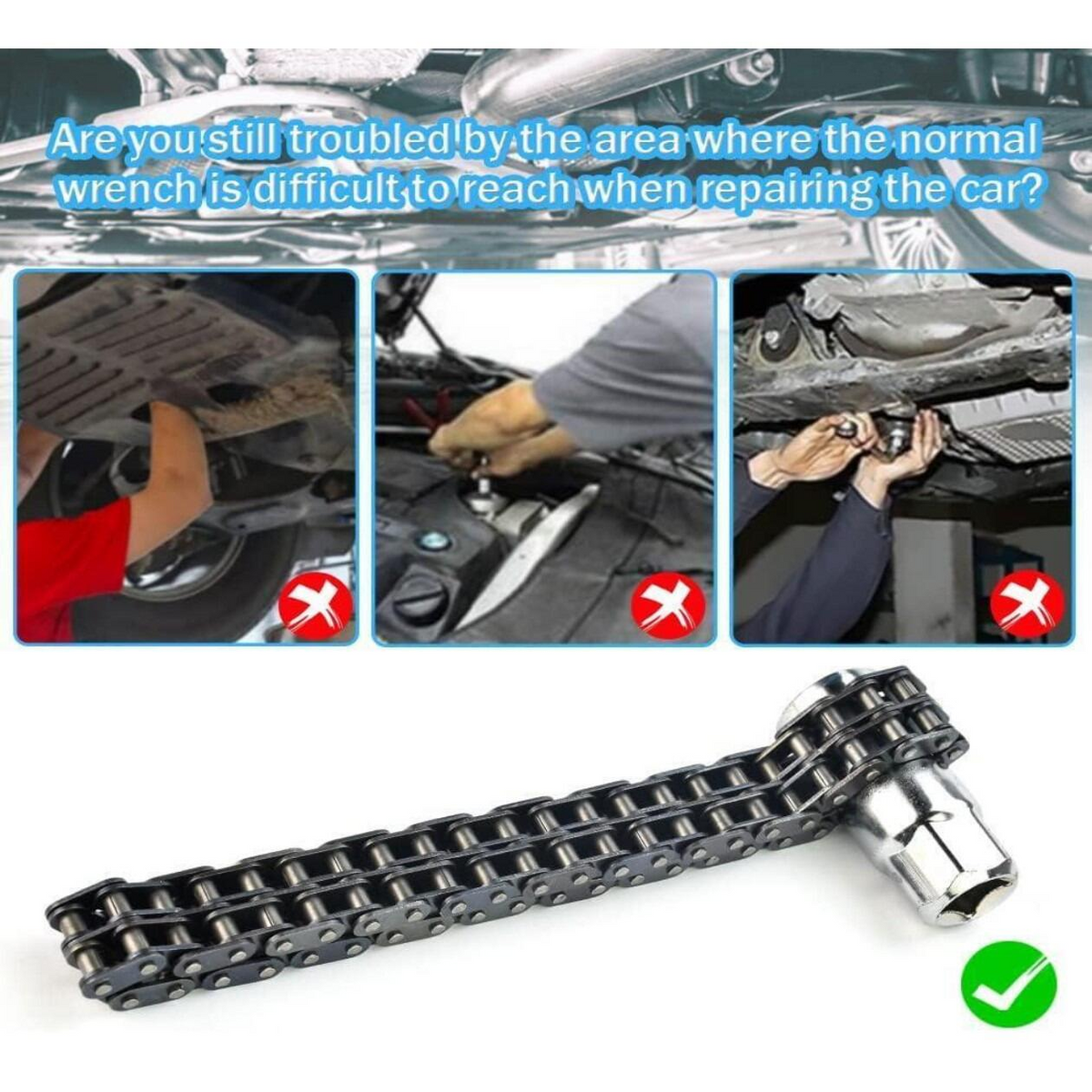 Double Chain Oil Filter Wrench 1/2" Drive - Heavy Duty Filter Remover Tool