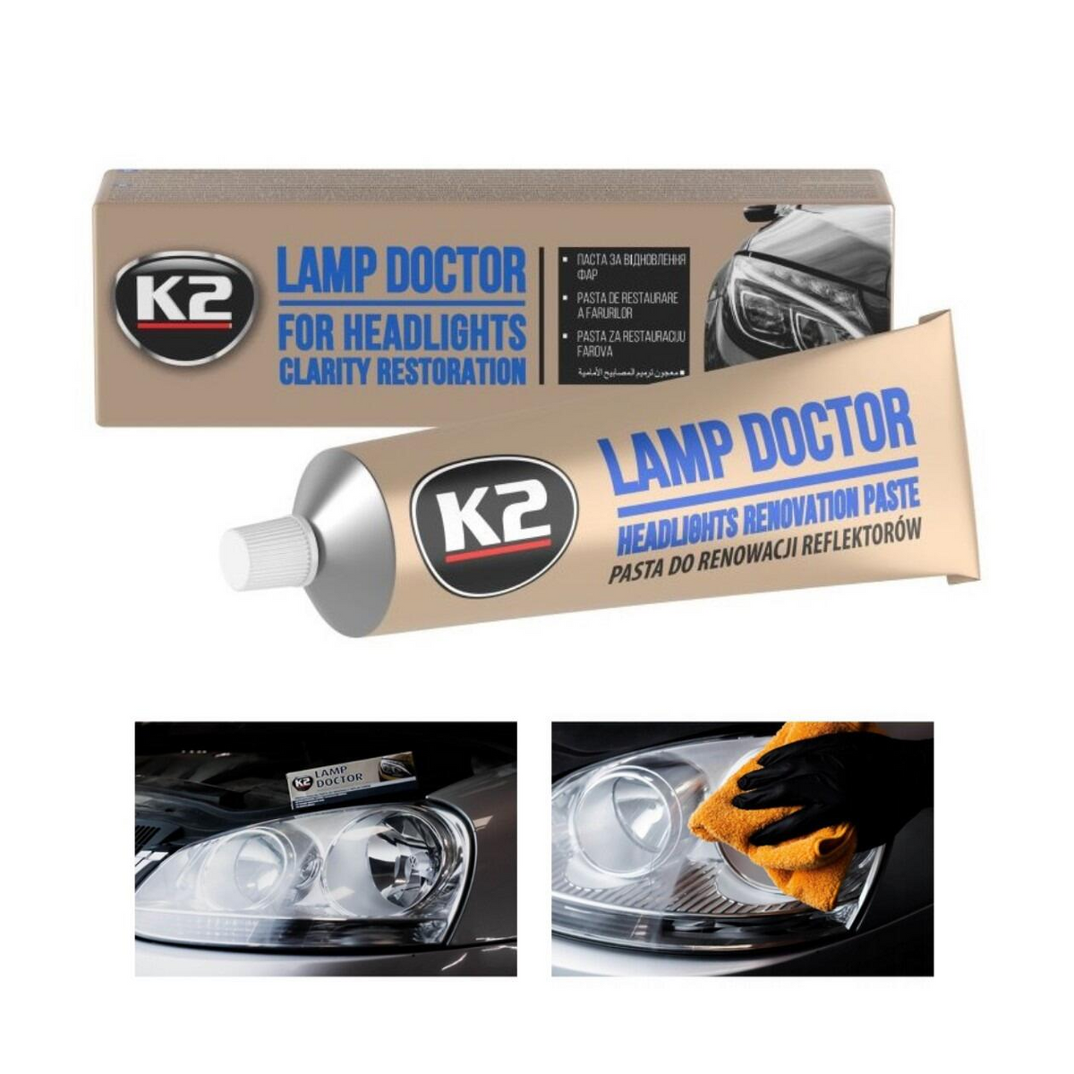 K2 Lamp Doctor Headlight Restoration Paste - Removes Scratches & Yellowing, 60g