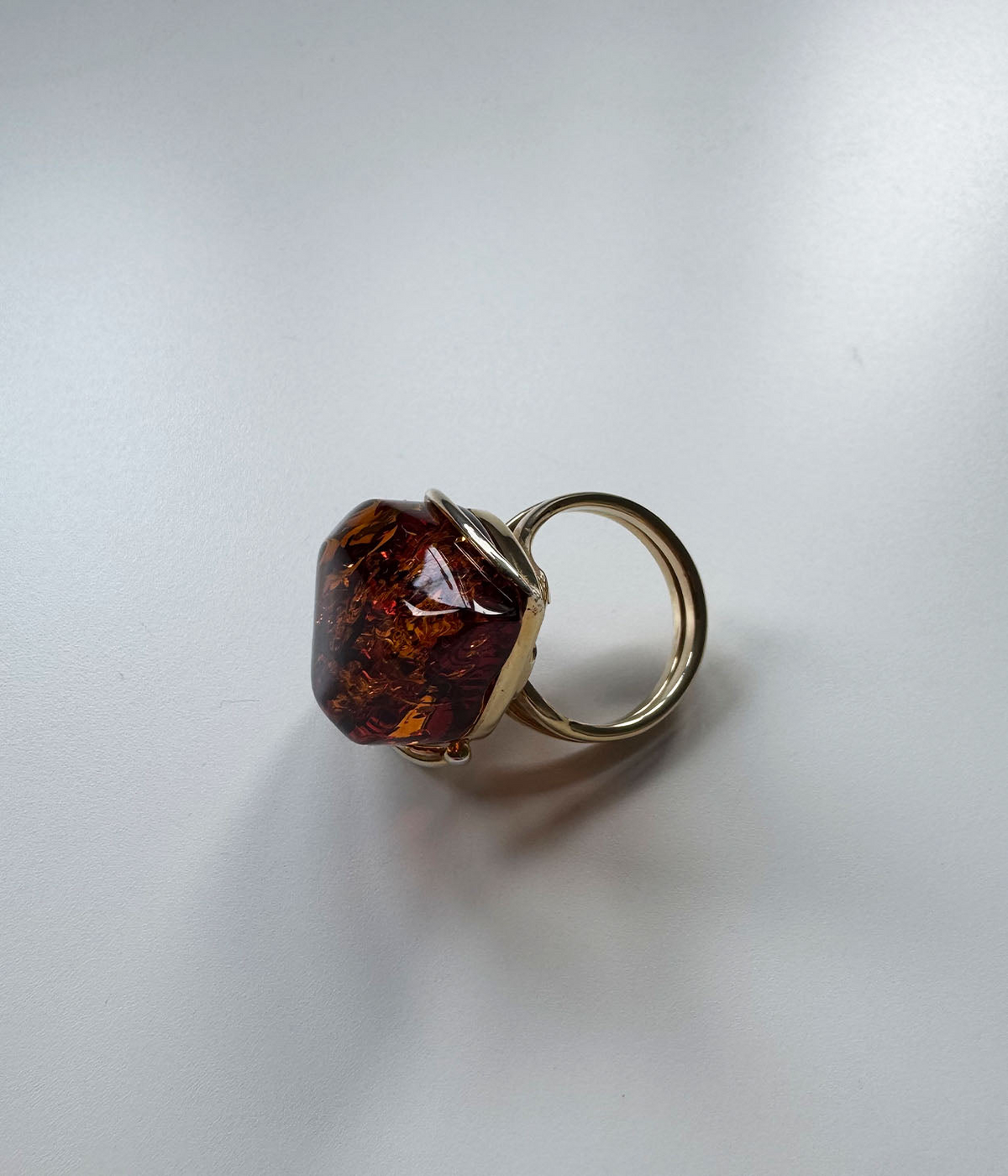 OOAK Maple Rose Amber Adjustable Ring (SIZE N-T)
