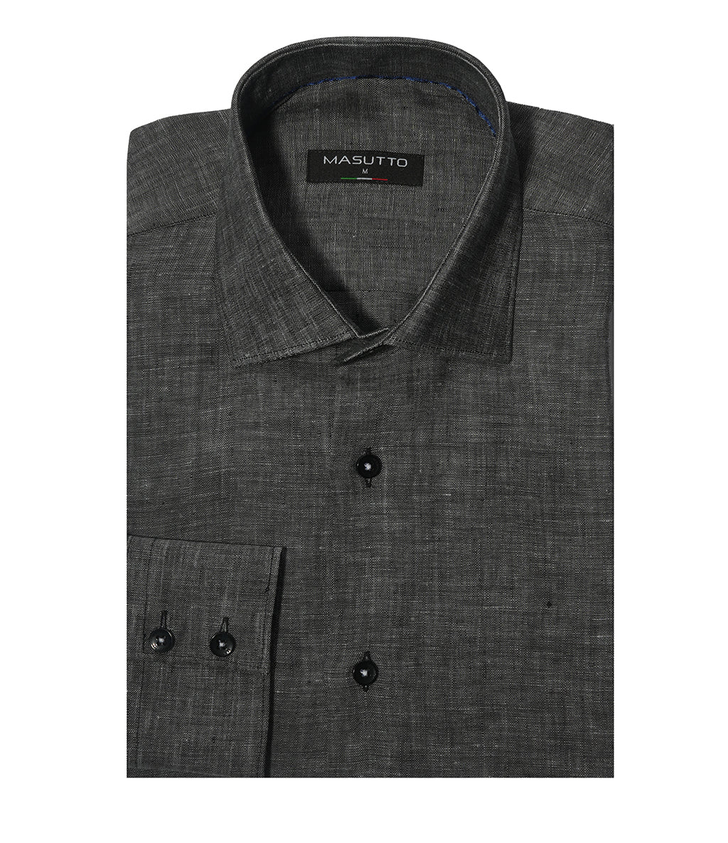 MASUTTO AJ/18 LINEN LONG SLEEVE BUTTON DOWN SHIRT