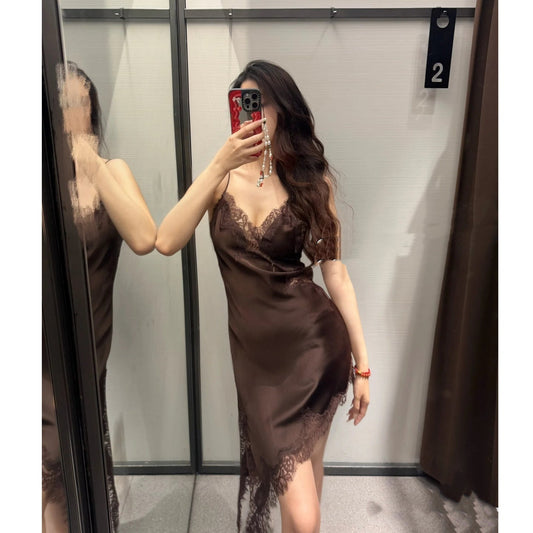Lace Asymmetric Slip Dress
