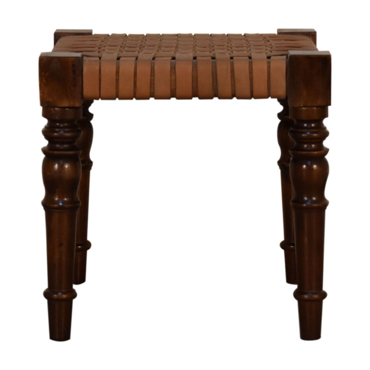 Artisan Woven Leather Footstool